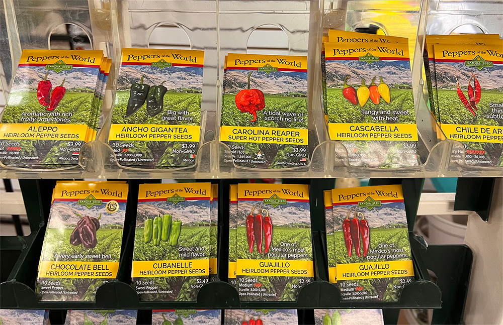 Spicy pepper seeds at Adams Gardens in Nampa, Idaho